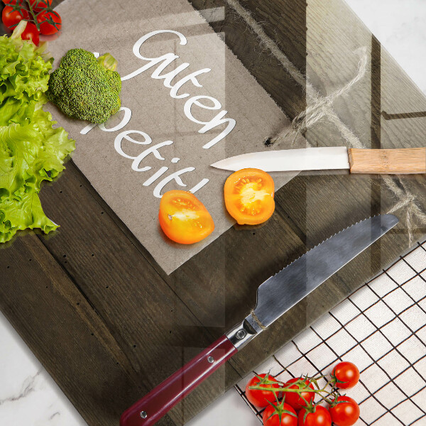 Tagliere in vetro temperato Iscrizione Guten Apetit sulle tavole