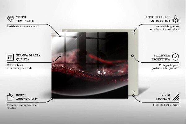 Tagliere in vetro Vino rosso in un bicchiere