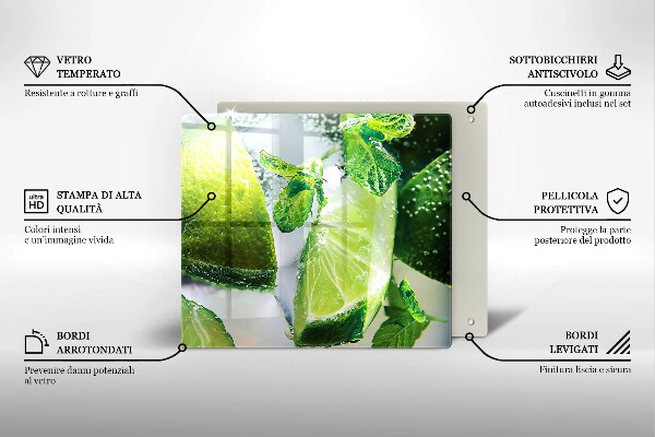 Tagliere in vetro Acqua con lime e ghiaccio