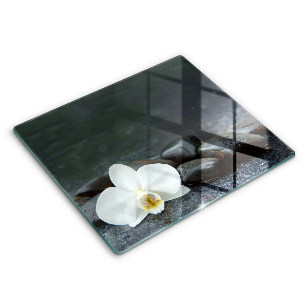 Tagliere in vetro temperato Pietre Zen fiore bianco