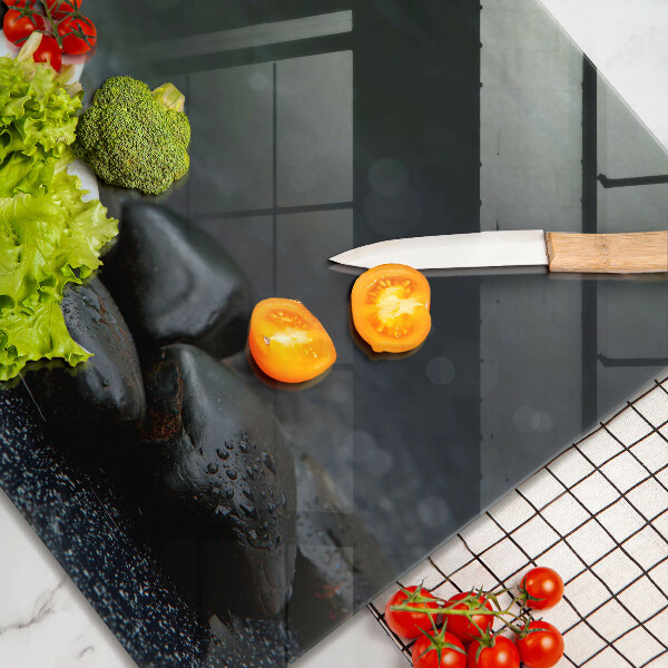 Tagliere in vetro temperato Pietre Zen fiore bianco