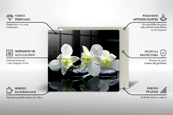 Tagliere in vetro temperato Fiori bianchi nell'acqua Zen