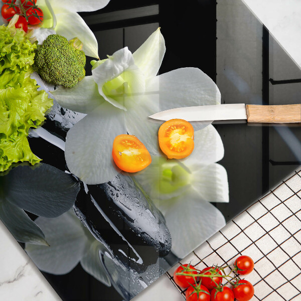 Tagliere in vetro temperato Fiori bianchi nell'acqua Zen