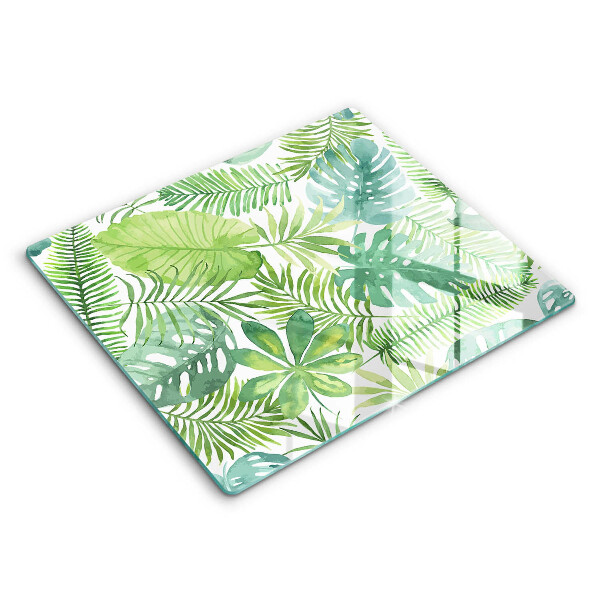 Tagliere in vetro temperato Foglie boho dell'acquerello