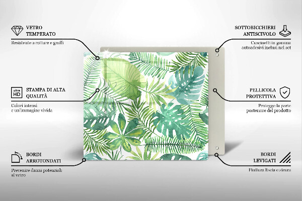 Tagliere in vetro temperato Foglie boho dell'acquerello