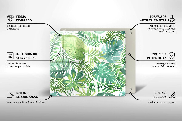 Tagliere in vetro temperato Foglie boho dell'acquerello