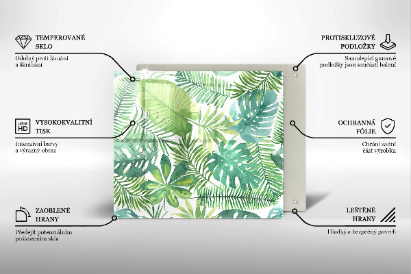 Tagliere in vetro temperato Foglie boho dell'acquerello