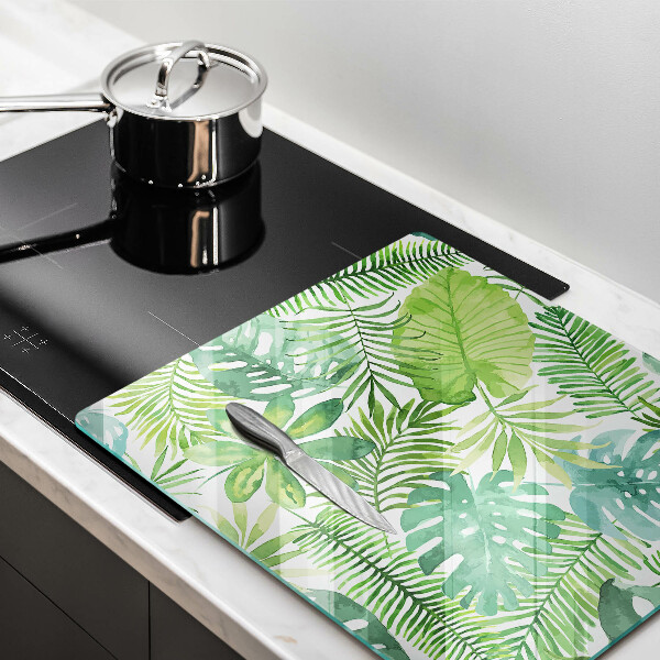 Tagliere in vetro temperato Foglie boho dell'acquerello