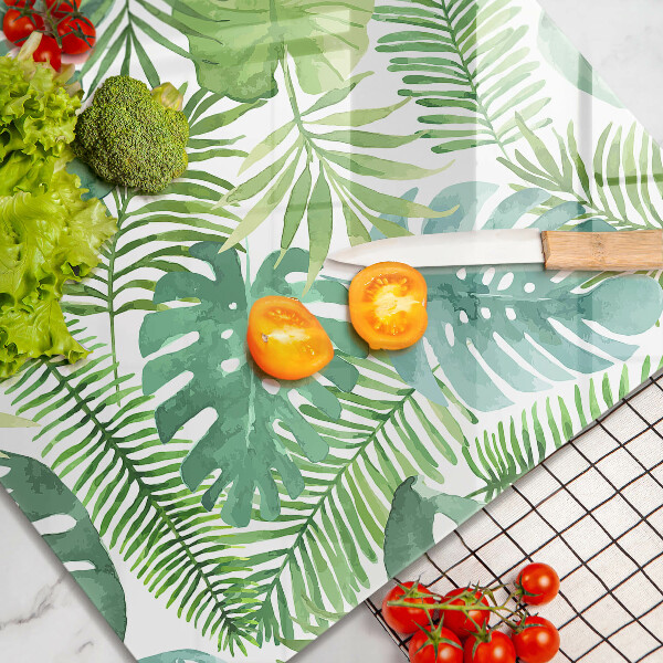 Tagliere in vetro temperato Foglie boho dell'acquerello