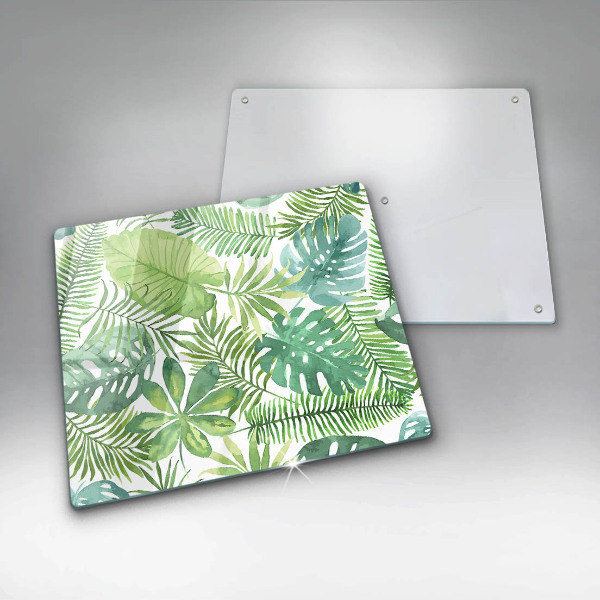 Tagliere in vetro temperato Foglie boho dell'acquerello