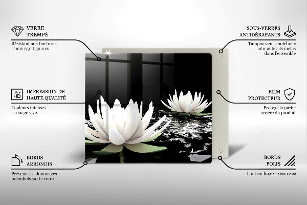 Tagliere in vetro temperato Gigli bianchi sull'acqua