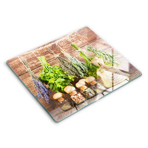 Tagliere in vetro temperato Erbe spezie e legno