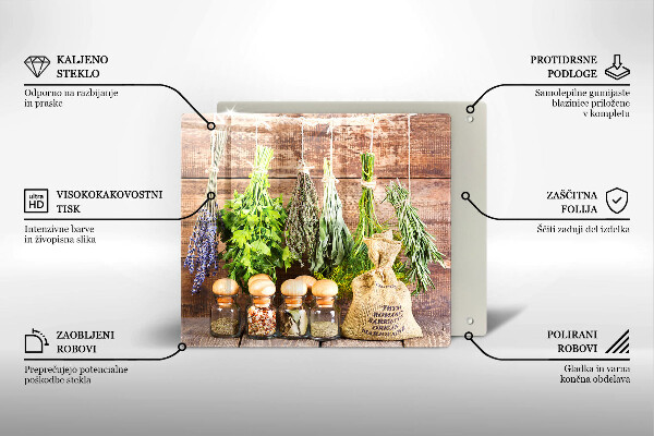 Tagliere in vetro temperato Erbe spezie e legno