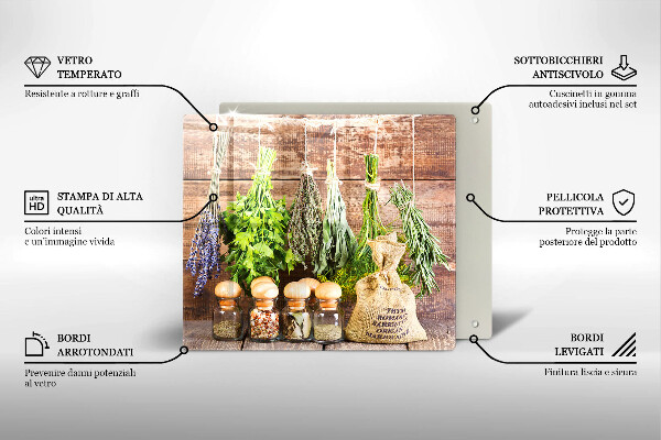 Tagliere in vetro temperato Erbe spezie e legno