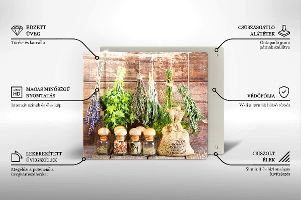 Tagliere in vetro temperato Erbe spezie e legno