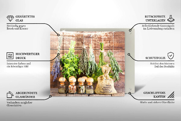 Tagliere in vetro temperato Erbe spezie e legno