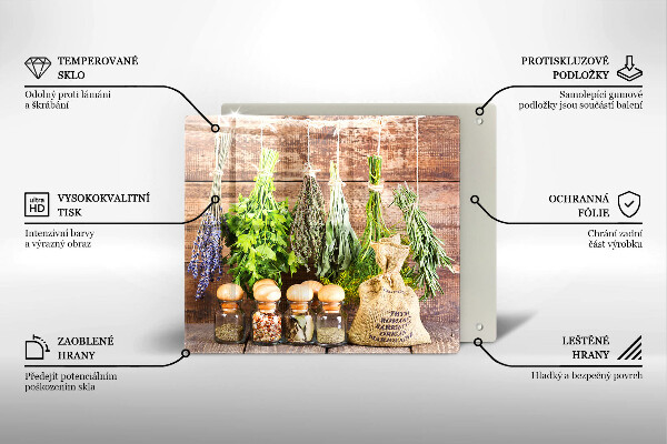 Tagliere in vetro temperato Erbe spezie e legno