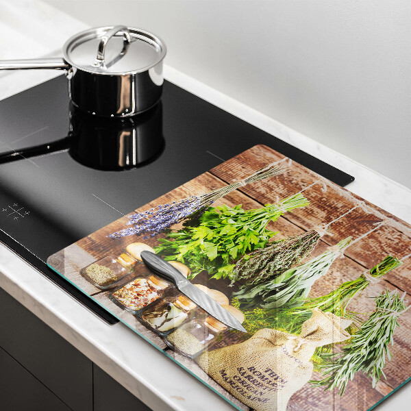 Tagliere in vetro temperato Erbe spezie e legno