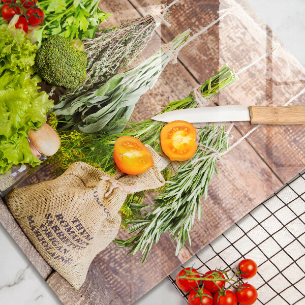 Tagliere in vetro temperato Erbe spezie e legno