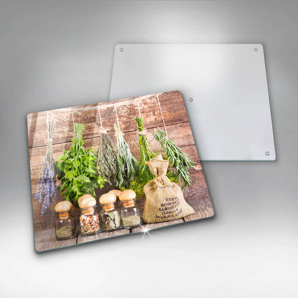 Tagliere in vetro temperato Erbe spezie e legno