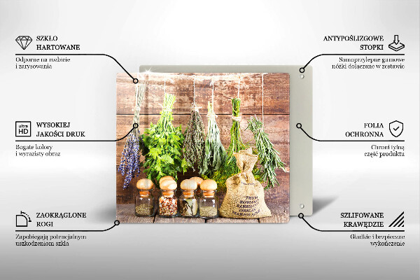 Tagliere in vetro temperato Erbe spezie e legno