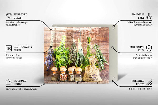 Tagliere in vetro temperato Erbe spezie e legno