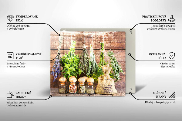 Tagliere in vetro temperato Erbe spezie e legno