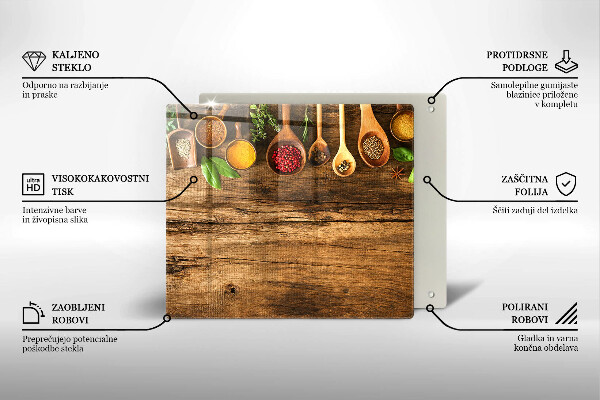 Tagliere in vetro temperato Cucchiai di spezie in legno