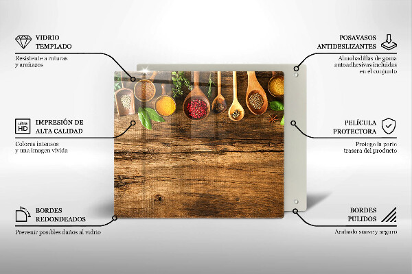 Tagliere in vetro temperato Cucchiai di spezie in legno