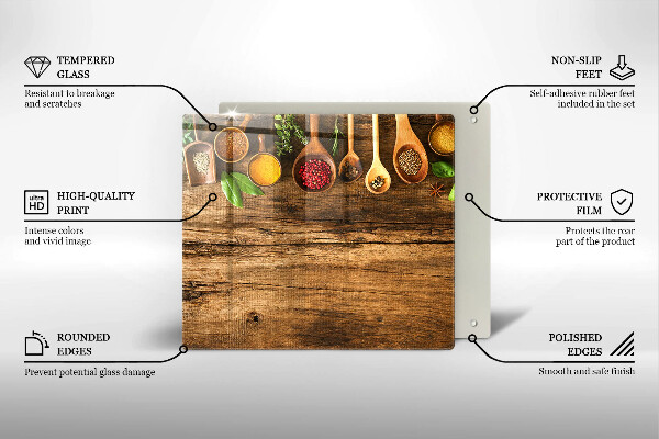 Tagliere in vetro temperato Cucchiai di spezie in legno