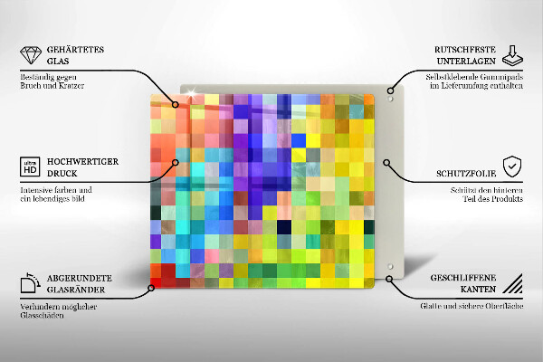 Tagliere in vetro temperato Quadrati di pixel colorati