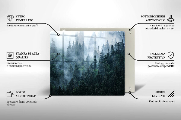 Tagliere in vetro temperato Alberi forestali e nebbia