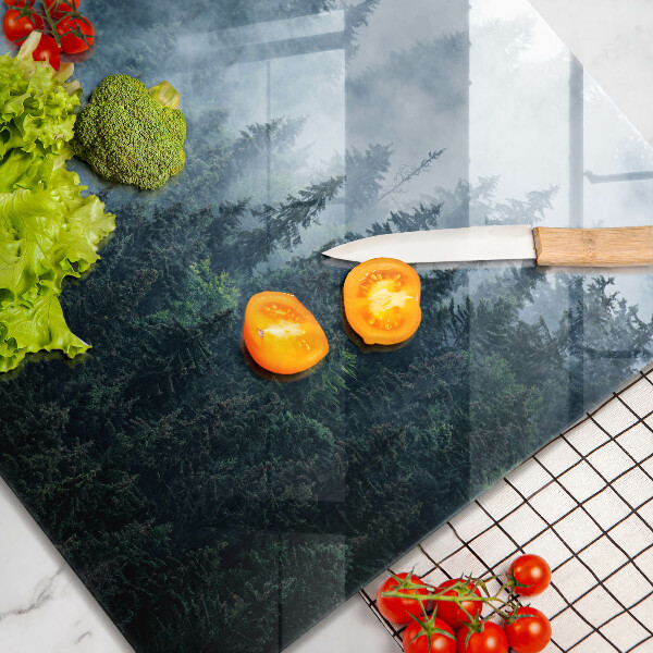 Tagliere in vetro temperato Alberi forestali e nebbia