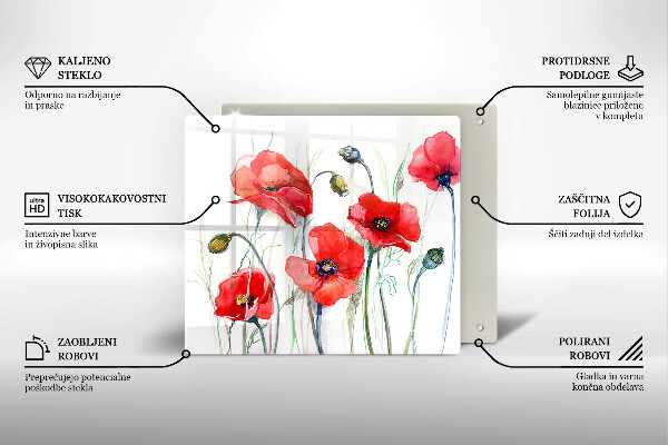 Tagliere in vetro temperato Fiori di papaveri rossi