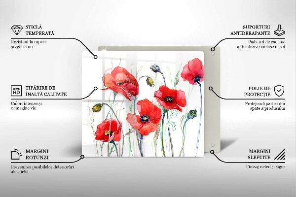 Tagliere in vetro temperato Fiori di papaveri rossi