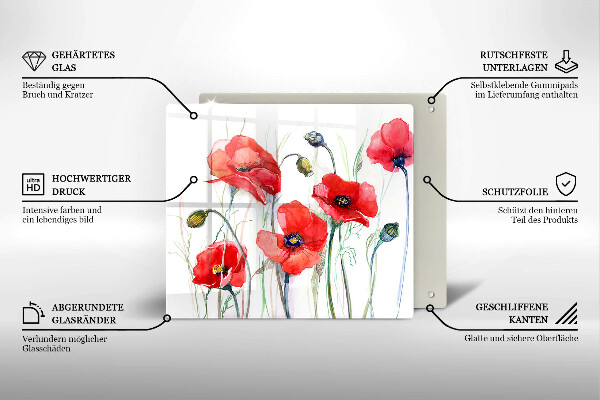 Tagliere in vetro temperato Fiori di papaveri rossi