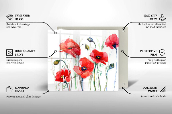 Tagliere in vetro temperato Fiori di papaveri rossi