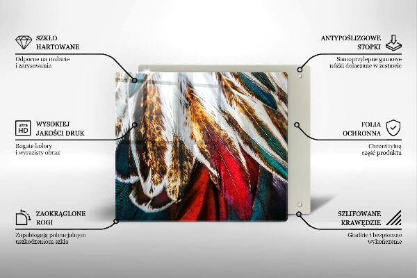 Tagliere in vetro temperato Piume di uccelli boho