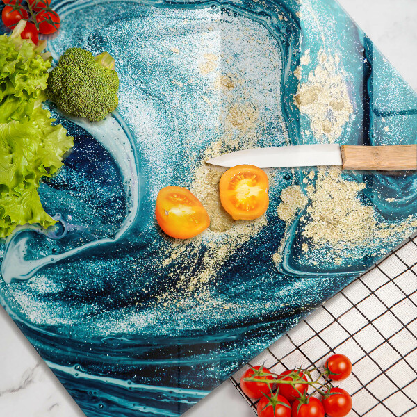 Tagliere in vetro Astrazione dell'oro blu