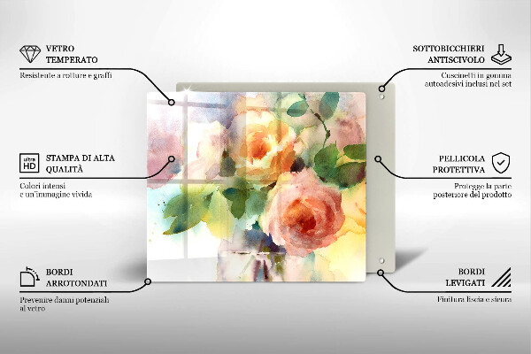 Tagliere in vetro temperato Fiori dipinti