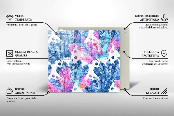 Tagliere in vetro Illustrazione di piume boho