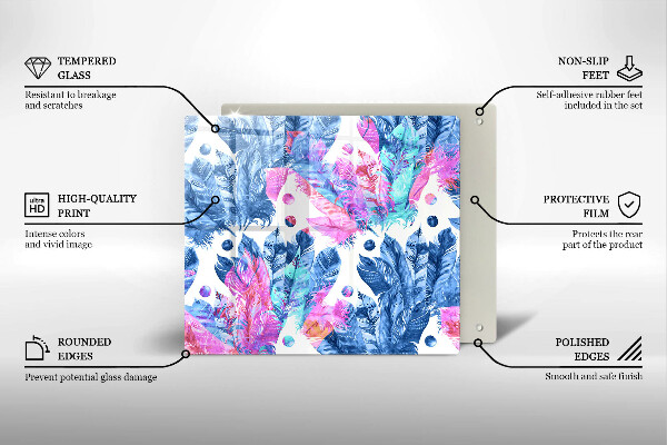 Tagliere in vetro Illustrazione di piume boho