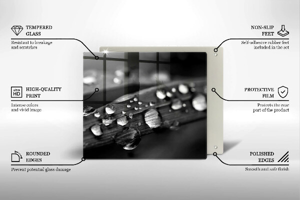 Tagliere in vetro temperato Gocce di rugiada sulle foglie