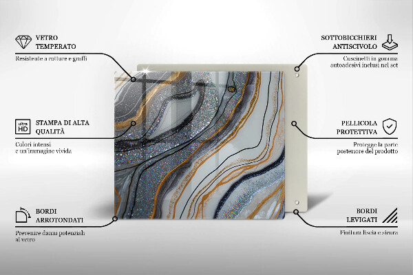 Tagliere in vetro roccia con oro