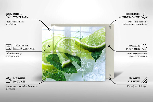 Tagliere in vetro temperato Menta lime e ghiaccio