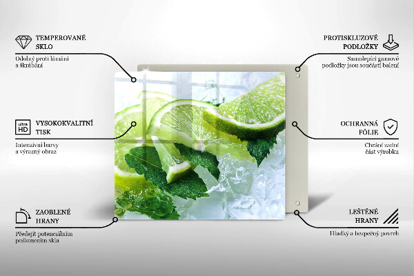 Tagliere in vetro temperato Menta lime e ghiaccio