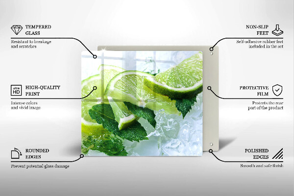 Tagliere in vetro temperato Menta lime e ghiaccio