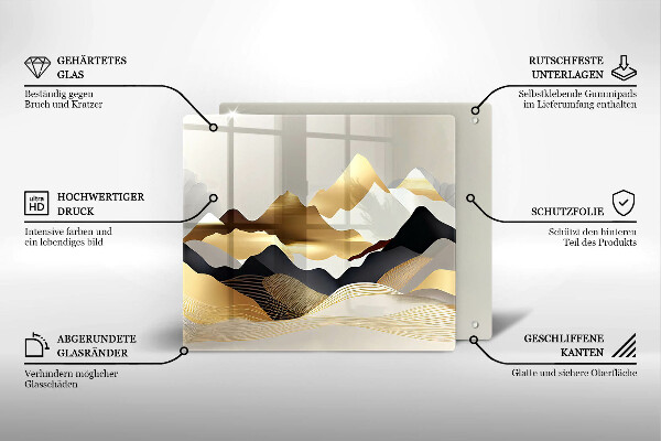 Tagliere in vetro Montagne dorate astratte