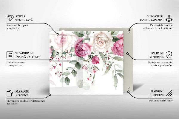 Tagliere in vetro Rose dell'acquerello