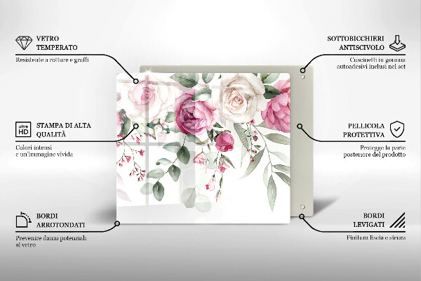 Tagliere in vetro Rose dell'acquerello